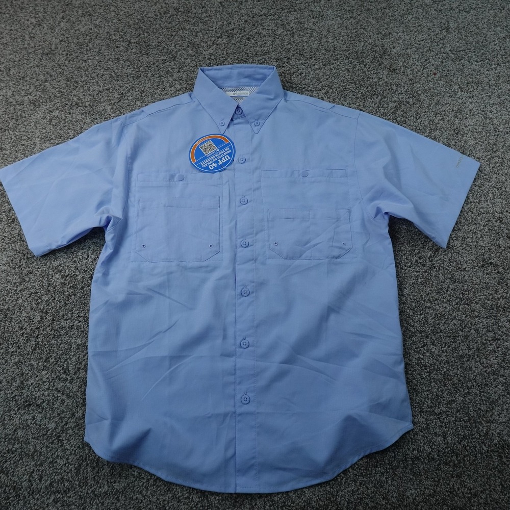 NEW Columbia Shirt Mens XS Blue PFG Tamiami II Short Sleeve UPF 40 Fishing Top